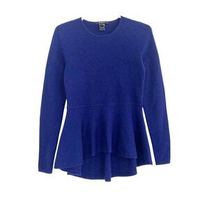 Scoop NYC Womens 100% Cashmere Peplum Sweater Womens Small Navy Blue Long Sleeve